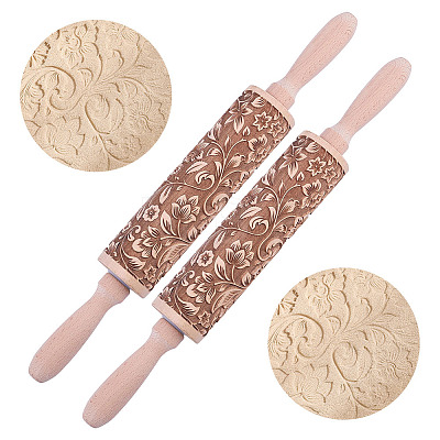 Flower Print Wood Rolling Pin AJEW-WH0528-06-1-1