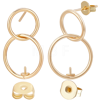 12Pcs Brass Double Ring Dangle Stud Earring Findings KK-BBC0007-73-1