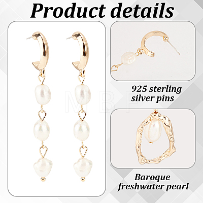 2 Pairs 2 Style Natural Pearl Beaded Dangle Stud Earrings EJEW-AN0002-66-1