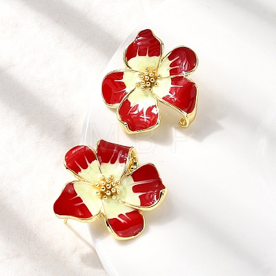 Brass Enamel Flower Stud Earrings EJEW-P322-03G-1