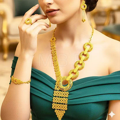 Elegant Alloy Ring Bracelets & Earrings & Necklaces & Rings Set for Weddings and Formal Events QJ3719-1
