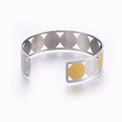 304 Stainless Steel Cuff Bangles BJEW-H578-03GP-1