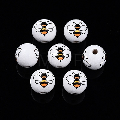 Bees Theme Printed Wooden Beads WOOD-D006-05A-1