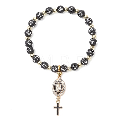 Religion Alloy Enamel Oval with Virgin Mary & Cross Charm Bracelets BJEW-JB13399-1