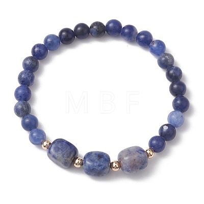 Natural Sodalite Cube & Round Beaded Stretch Bracelets BJEW-JB10807-04-1