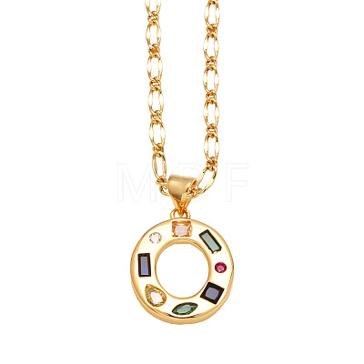 Brass Pave Colorful Cubic Zirconia Initial Pendant Necklaces FS-WG26597-15-1