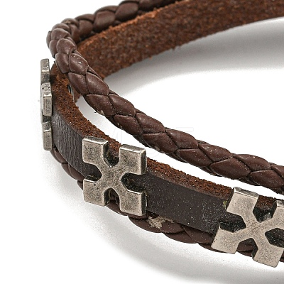 PU Leather & Waxed Cords Triple Layer Multi-strand Bracelets BJEW-G709-06A-AS-1