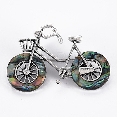 Bicycle Shape Natural Abalone Shell/Paua Shell Brooch Pin G-N333-010B-RS-1