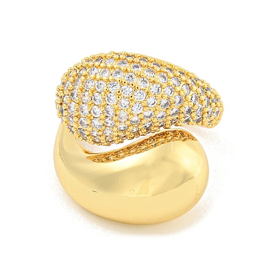 Rack Plating Teardrop Brass Micro Pave Clear Cubic Zirconia Cuff Finger Rings for Women RJEW-C103-15G-1