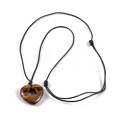 Natural Tiger Eye Pendant Necklaces NJEW-K268-01D-1