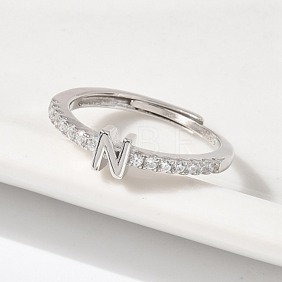 S925 Sterling Silver Adjustable Letter Rings for Women RJEW-M068-01P-N-1