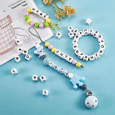 20Pcs White Cube Letter Silicone Beads 12x12x12mm Square Dice Alphabet Beads with 2mm Hole Spacer Loose Letter Beads for Bracelet Necklace Jewelry Making JX432Z-1