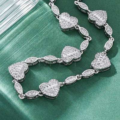 Heart & Horse Eye Brass Micro Pave Clear Cubic Zirconia Link Chain Necklaces for Women NJEW-G162-01P-1