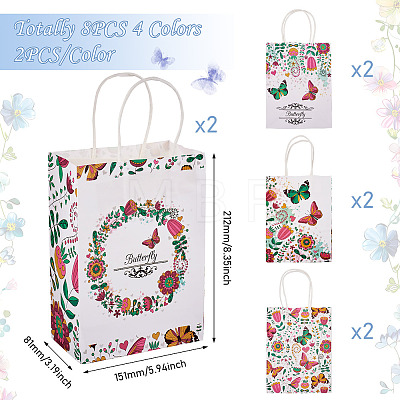 8Pcs 4 Styles Rectangle with Butterfly Pattern Paper Gift Bags CARB-TA0001-09-1