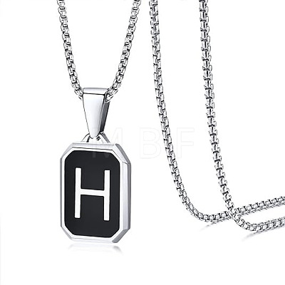 304 Stainless Steel Black Enamel Rectangle with Initial Pendant Box Chain Necklaces WG7737E-15-1
