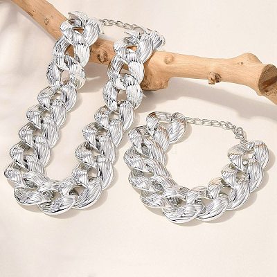 Electroplated CCB Curb Chain Necklace & Bracelets Set SJEW-G084-01P-1