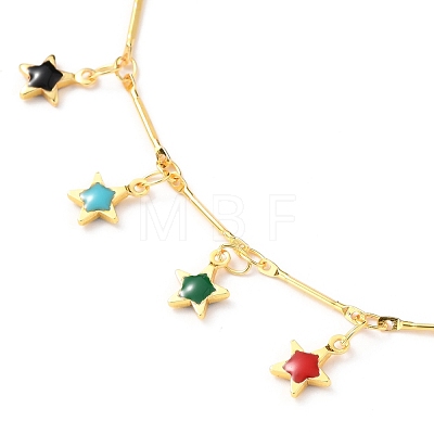 Brass Enamel Star Charm Anklets AJEW-AN00344-04-1