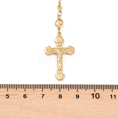 Crucifix Cross with Oval Rosary Bead Necklace NJEW-E070-33G-1-1