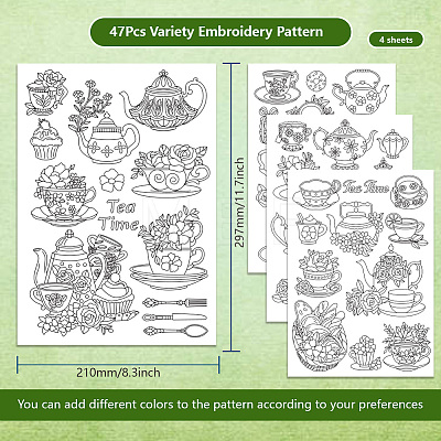 4 Sheets 11.6x8.2 Inch Stick and Stitch Embroidery Patterns DIY-WH0455-175-1