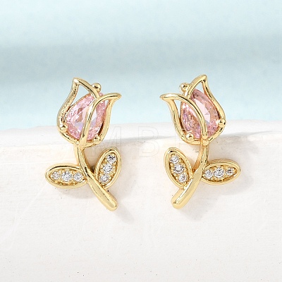 Brass Micro Pave Cubic Zirconia Stud Earrings KK-CBA8324-19G-02-1