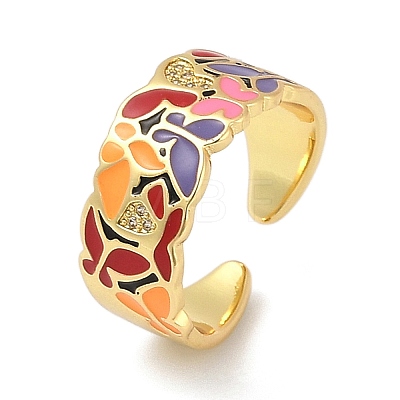 Brass Micro Pave Cubic Zirconia Enamel Cuff Rings for Women RJEW-L113-019G-03-1