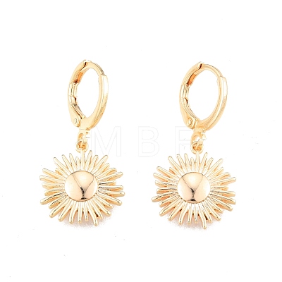 Brass Sunflower Dangle Leverback Earrings for Women EJEW-N012-65-1