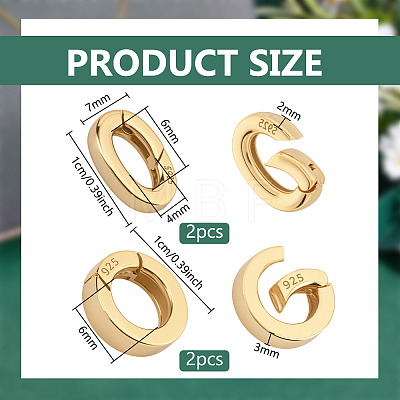 4Pcs 2 Styles 925 Sterling Silver Spring Gate Rings STER-PH0004-32G-1