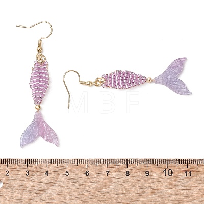 2 Pairs 2 Colors Fishtail Glass Seed Beaded Dangle Earrings EJEW-MZ00698-1