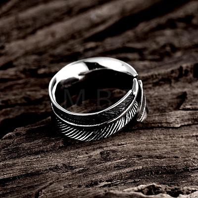 Fashionable Unisex 316L Surgical Stainless Steel Feather Cuff Rings RJEW-BB09945-8-1
