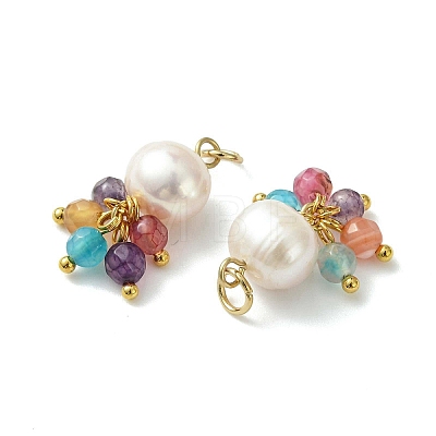 Natural Agate(Dyed & Heated) & Pearl Pendants PALLOY-JF05295-01-1
