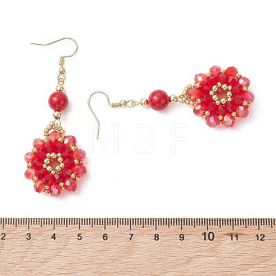 Flower Glass Seed Beads Dangle Earrings EJEW-MZ00697-1