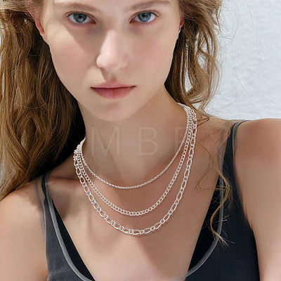 6Pcs 6 Styles 304 Stainless Steel Figaro Chain & Curb Chain & Box Chain & Water Wave Chain & Cable Chain Necklaces Sets for Women NJEW-TADJ0003-1