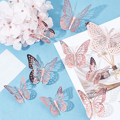 SUPERFINDINGS 4 Set 3D Butterfly Paper Mirror Wall Stickers DIY-FH0002-96-1