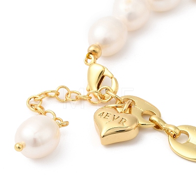 Rack Plating Brass Heart Charm Bracelet with Natural Pearl Beaded Chains BJEW-G671-01G-1