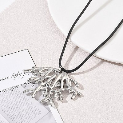 Summer Beach 304 Stainless Steel Coral Shape Pendant Adjustable Black Waxed Cord Necklaces for Women SA-CBAFEB5-04P-1