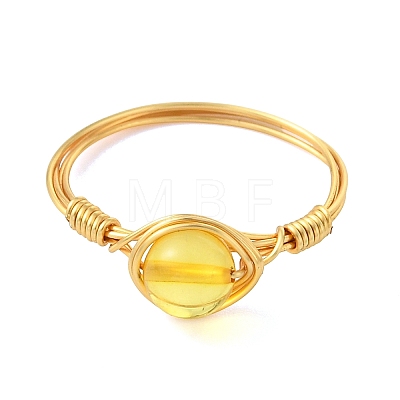 Copper Wired Natural Amber Finger Rings for Women RJEW-JR01052-03-1