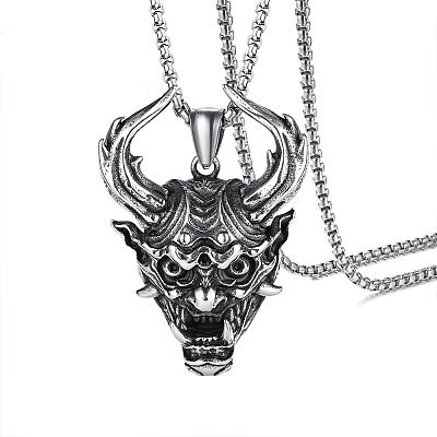 Titanium Steel Evil Skull Pendant Necklace SKUL-PW0001-134-1
