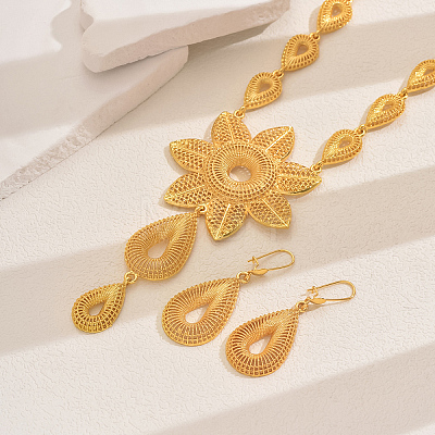 Extravagant Alloy Flower Teardrop Pendant Necklace & Dangle Earrings Sets for Women Wedding AA6460-1