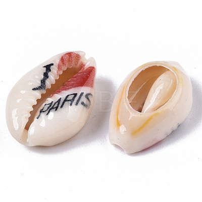 Printed Natural Cowrie Shell Beads SSHEL-R047-01-G01-1