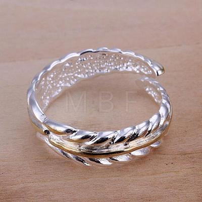 Romantic Feather Adjustable Brass Cuff Rings RJEW-BB12010-1