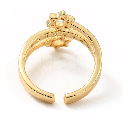 Clear Cubic Zirconia Star of David Cuff Ring RJEW-M142-03G-1