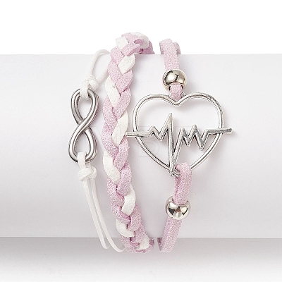 4Pcs 4 Color Alloy Heart Beat & 304 Stainless Steel Infinity Links Multi-strand Bracelets Set BJEW-TA00190-1