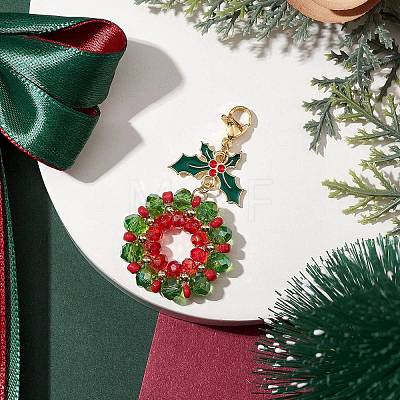 Christmas Wreath Glass Pendant Decorations HJEW-TA00264-1