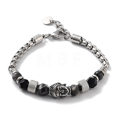 Buddha Head Natural Mixed Gemstone Faceted Beaded Bracelets with 201 Stainless Steel Lobster Claw Clasps BJEW-Q334-10-1