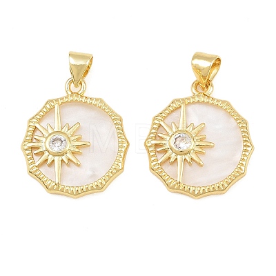 Brass Micro Pave Clear Cubic Zirconia with White Shell Pendants CU-CBA9482-02G-05-1