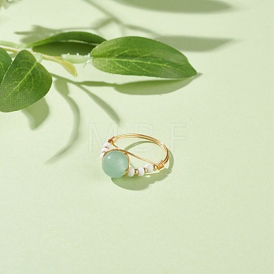 Natural Green Aventurine Wire Wrapped Finger Ring RJEW-TA00022-03-1