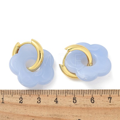 Brass Resin Flower Hoop Earrings for Women EJEW-U038-01G-06-1