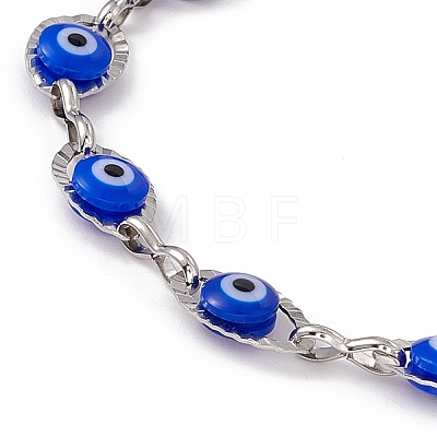 304 Stainless Steel Horse Eye Link Chain Bracelet with Resin Evil Eye Beaded for Women BJEW-F439-01P-02-1