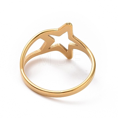 Ion Plating(IP) 201 Stainless Steel Star Finger Ring RJEW-J051-21G-1