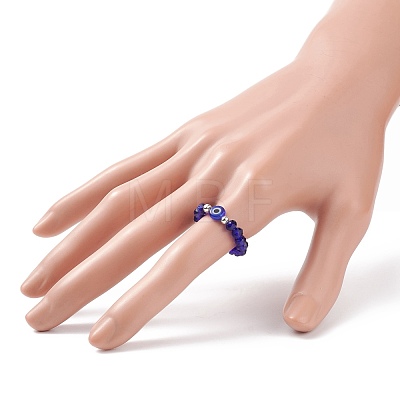 Glass & Lampwork Evil Eye Beaded Finger Ring for Women RJEW-JR00500-1